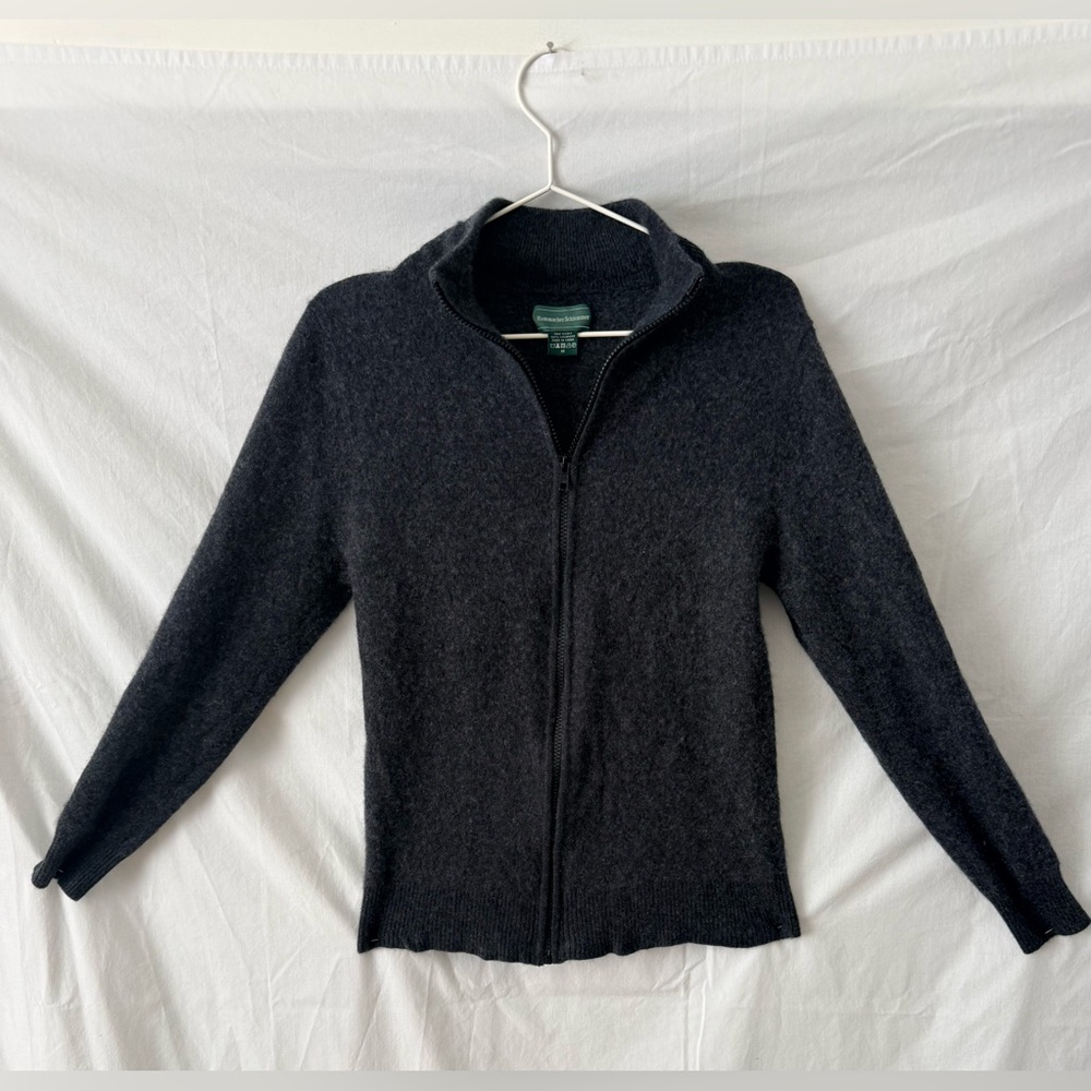 Men's 100% cashmere charcoal grey Zip-Up Sweater
